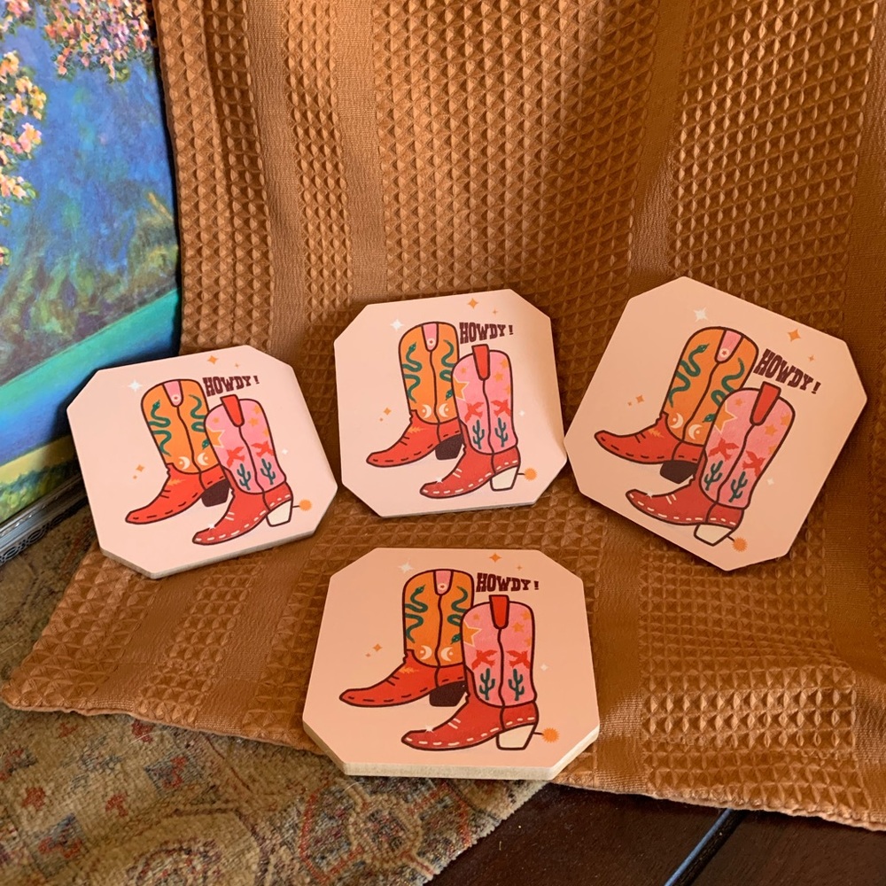 Cowgirl boot coasters decor